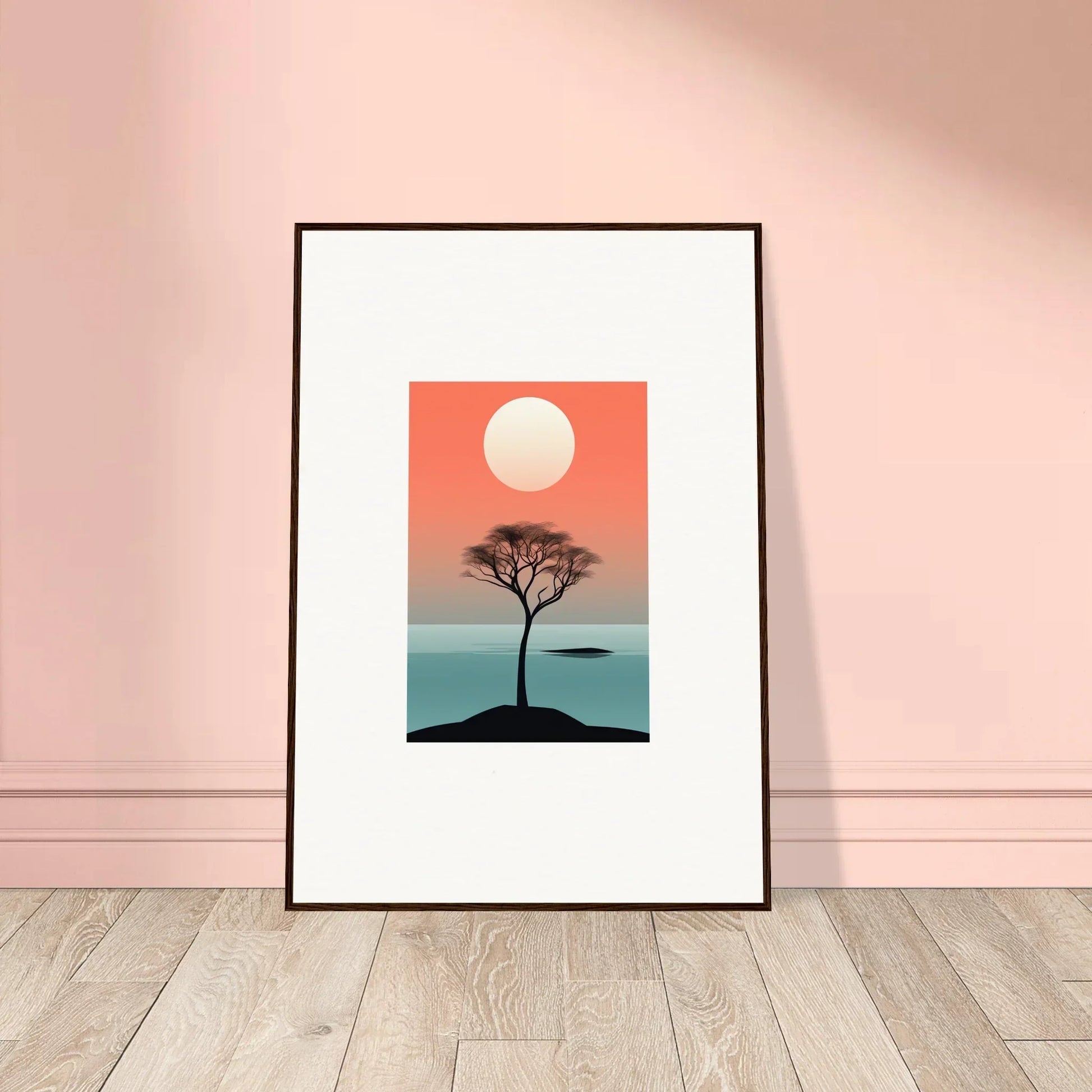 Framed wall art of a tree silhouette at sunset for stylish room decor in Nimbus Symphony