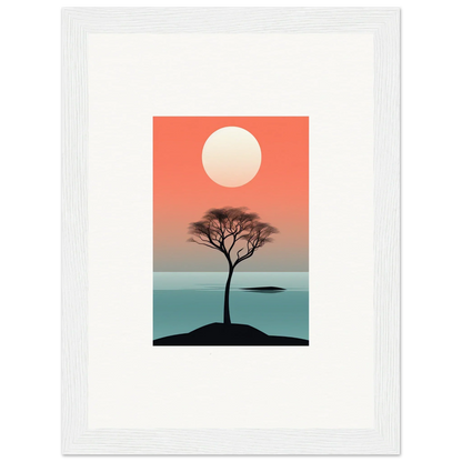 Silhouette of a lone tree at sunset in Nimbus Symphony framed wall art for room decor