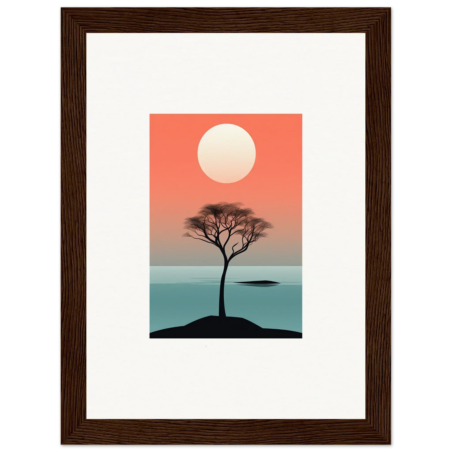 Framed wall art of silhouetted tree at sunset for modern room decor, Nimbus Symphony design