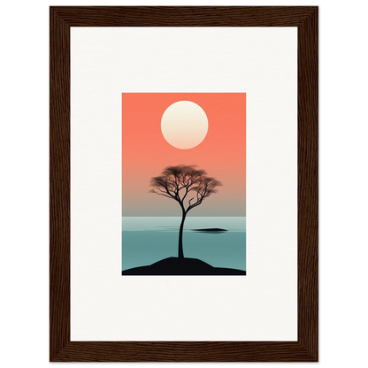 Framed wall art of silhouetted tree at sunset for modern room decor, Nimbus Symphony design