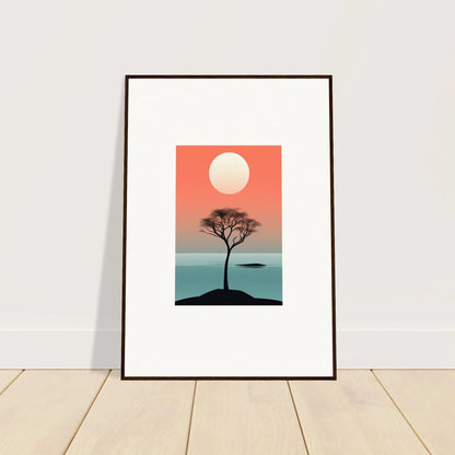 Framed wall art of a tree silhouette at sunset for serene room decor in Nimbus Symphony