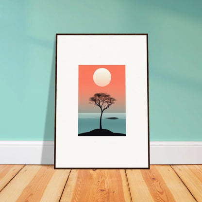 Framed minimalist wall art of a tree silhouette against a sunset for Nimbus Symphony room decor