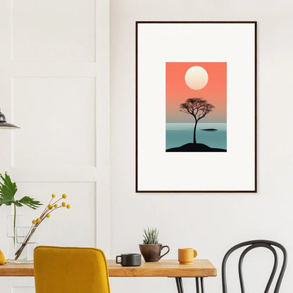 Framed wall art featuring Nimbus Symphony with a minimalist landscape and sunset silhouette