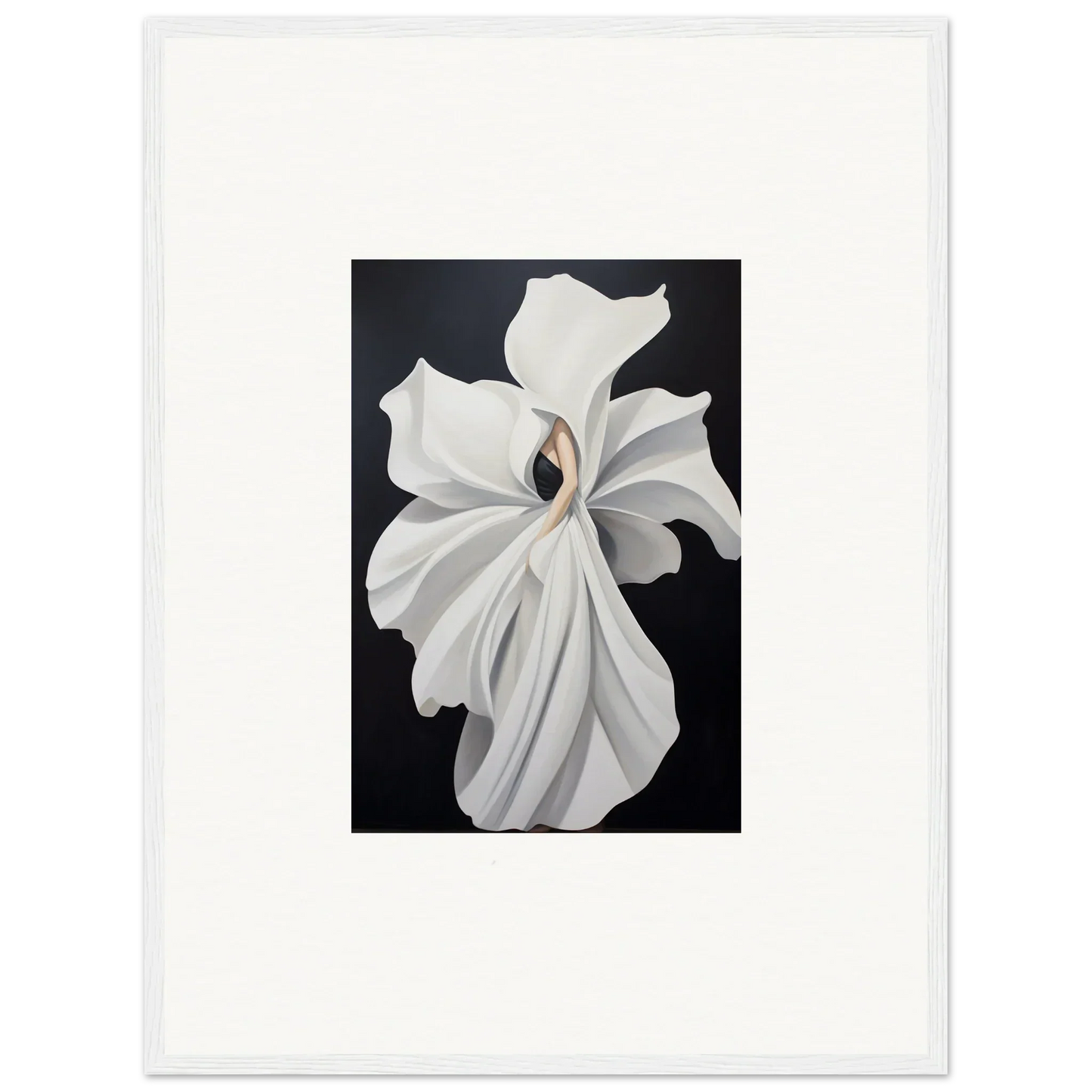 White orchid flower with ruffled petals representing petal fluidity in elegant room decor