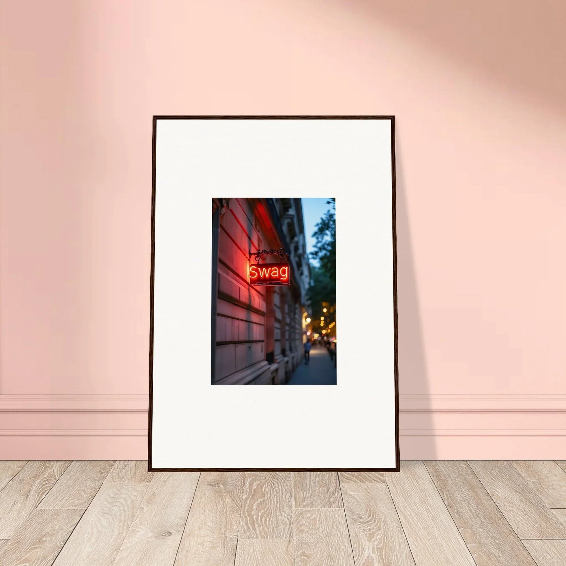 Framed canvas print of a neon Swag sign for cool room decoration and luminary illusions