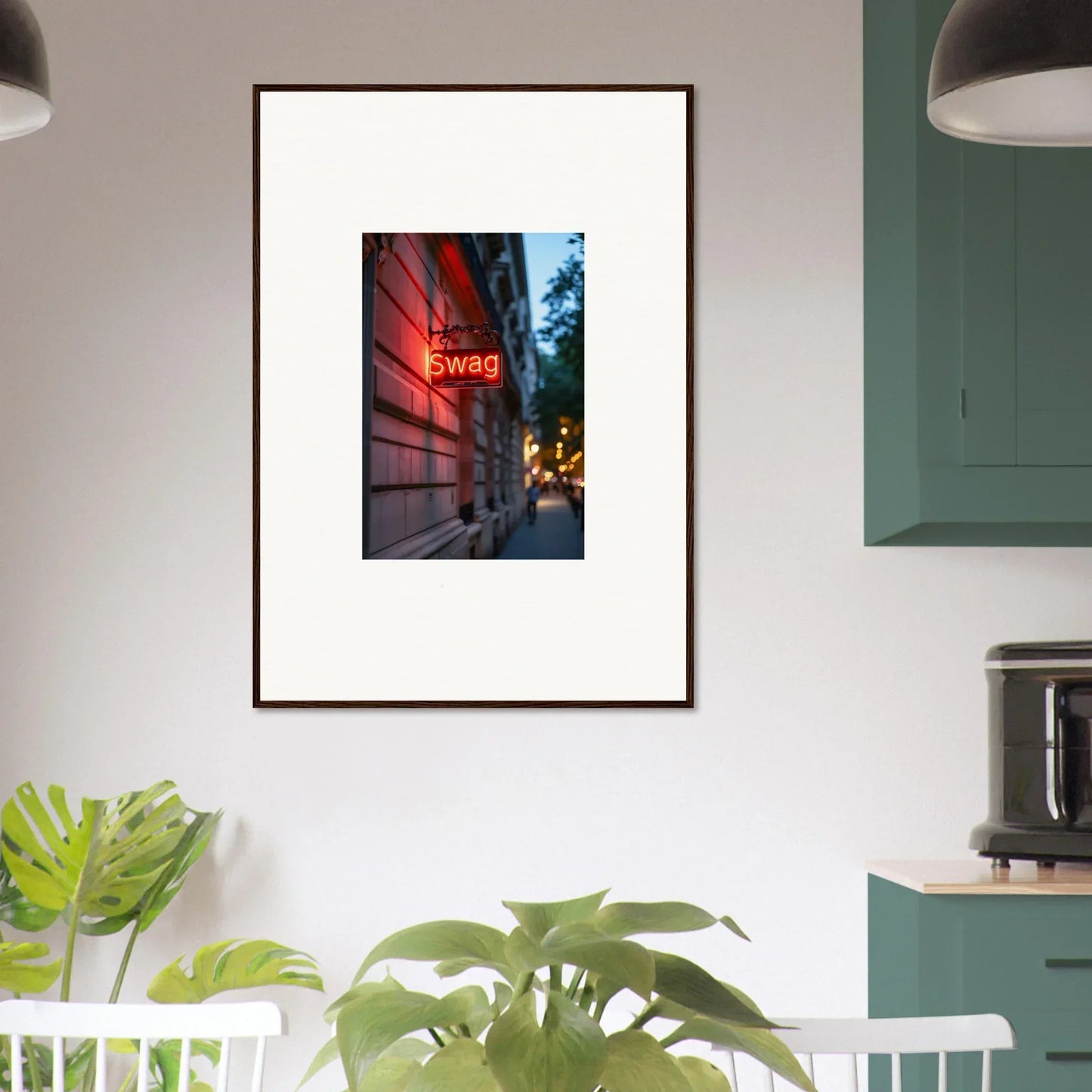 Framed canvas print of a red neon CWGM sign, perfect for room decoration with luminary illusions