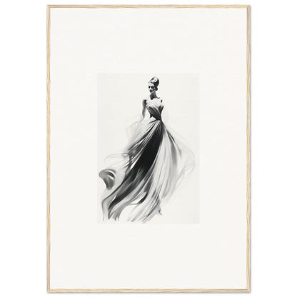 Elegant black and white fashion illustration of evening gown from Sylph Dance Whispers