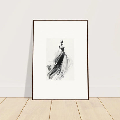 Framed wall art of a black and white sketch of a flowing dress in Sylph Dance Whispers