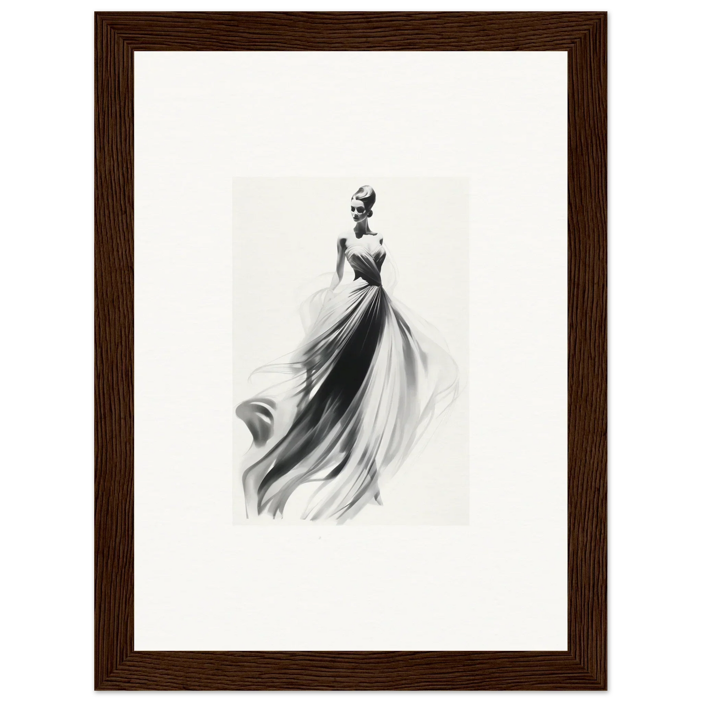 Elegant figure in flowing gown in black and white for Sylph Dance Whispers art