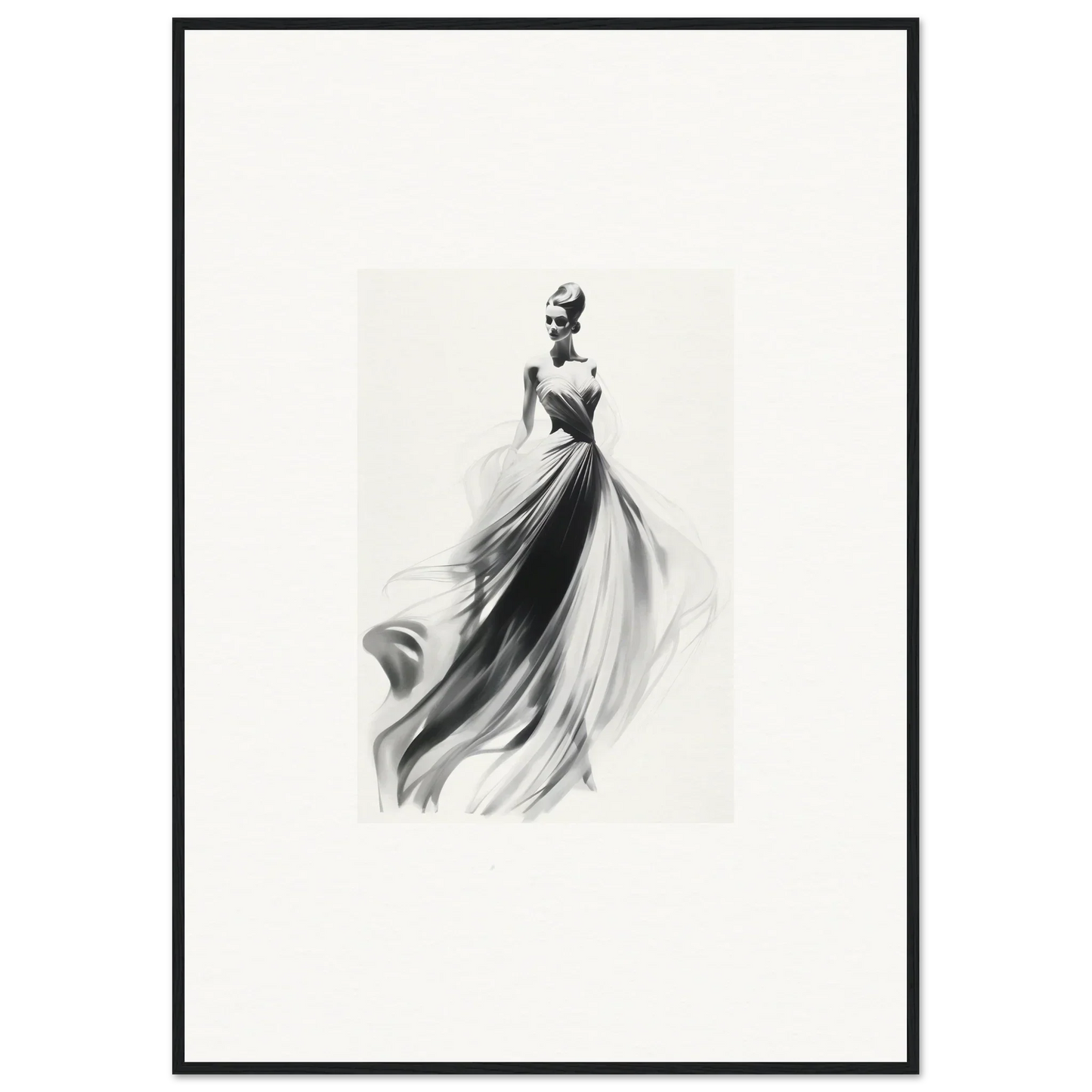 Elegant figure in evening gown in black and white for Sylph Dance Whispers art