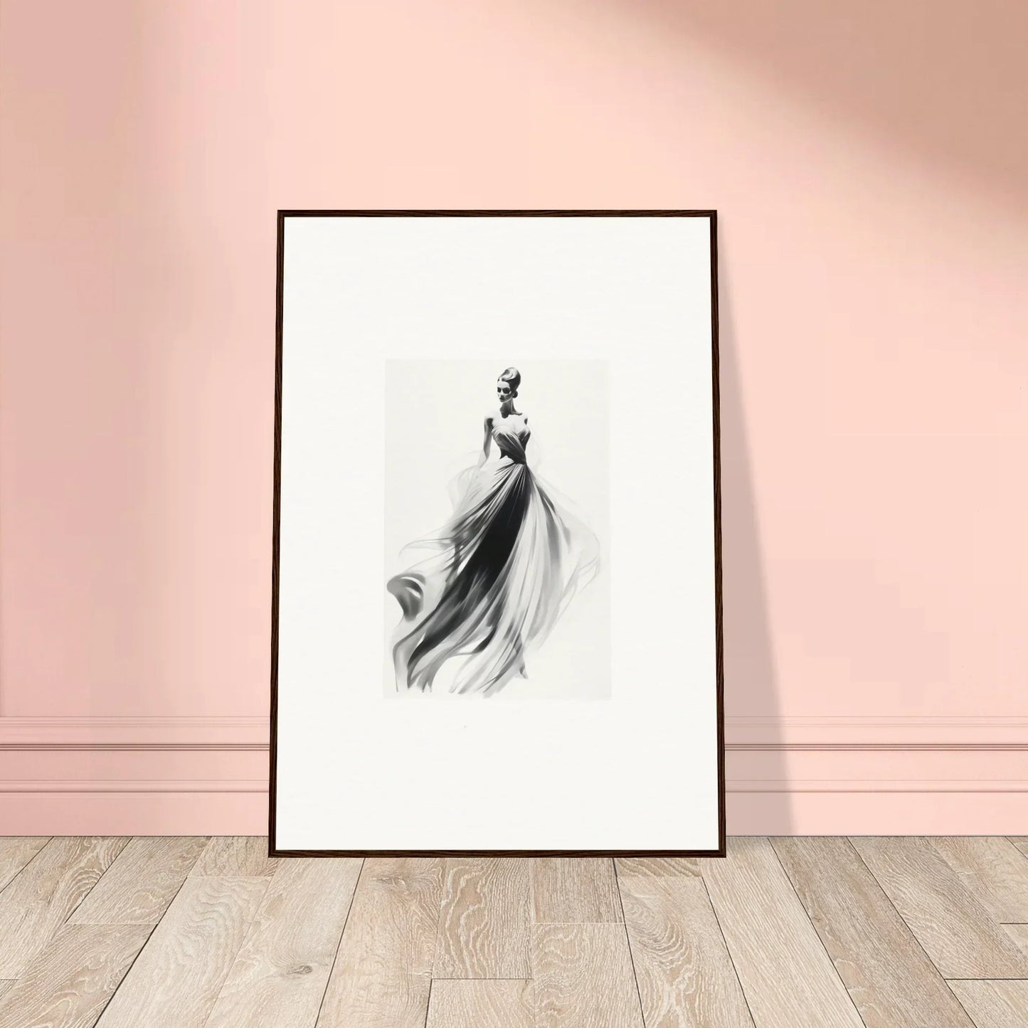 Black and white fashion illustration of flowing gown from Sylph Dance Whispers special edition art™