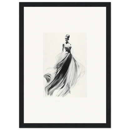 Elegant black and white fashion illustration of Sylph Dance Whispers evening gown art