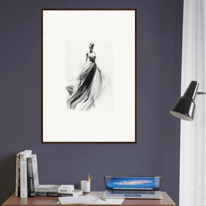 Elegant black and white sketch of a figure in a gown from Sylph Dance Whispers