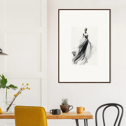 Elegant black and white sketch of a flowing dress capturing Sylph Dance Whispers vibe