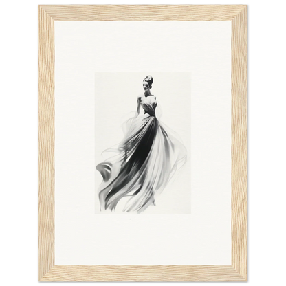 Elegant black and white fashion illustration of Sylph Dance Whispers evening gown art