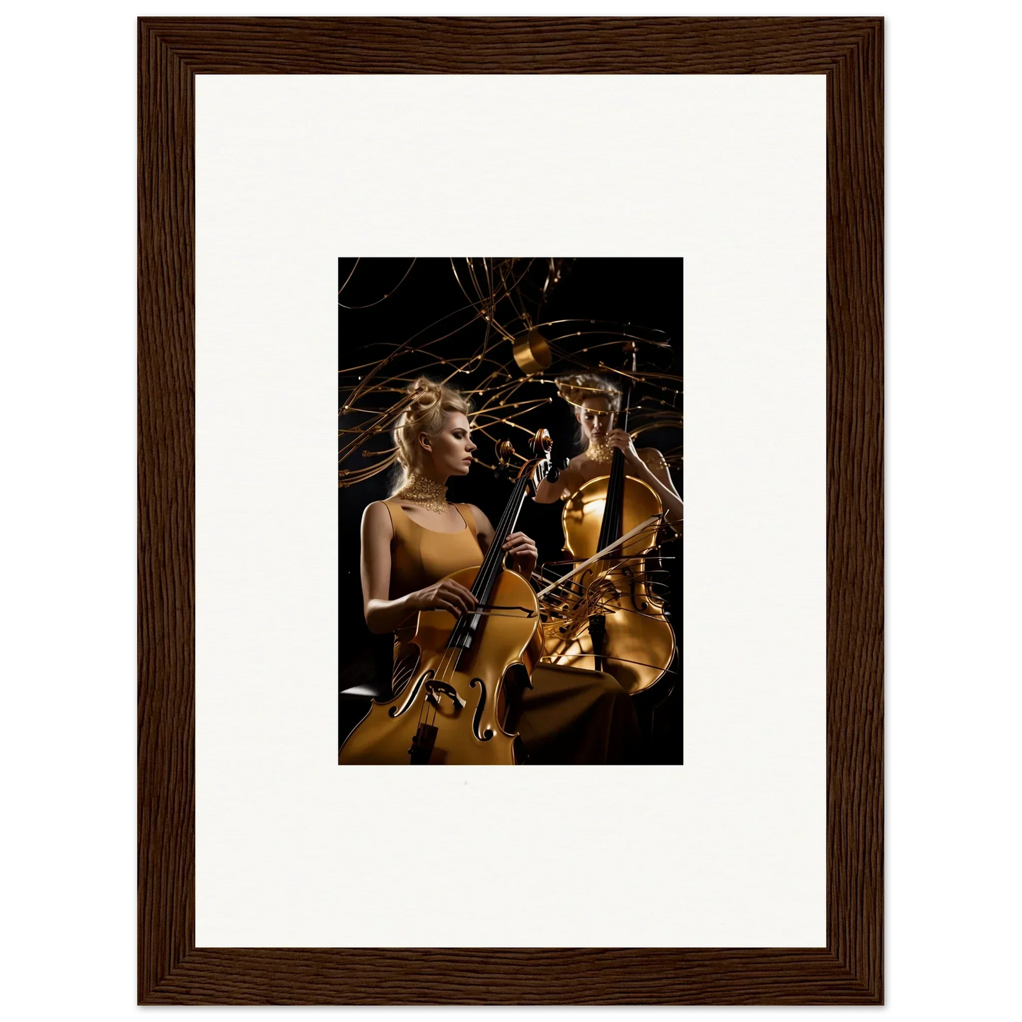 Framed canvas print of musicians with saxophone and guitar for cool room decoration