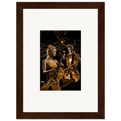 Framed canvas print of musicians with saxophone and guitar for cool room decoration