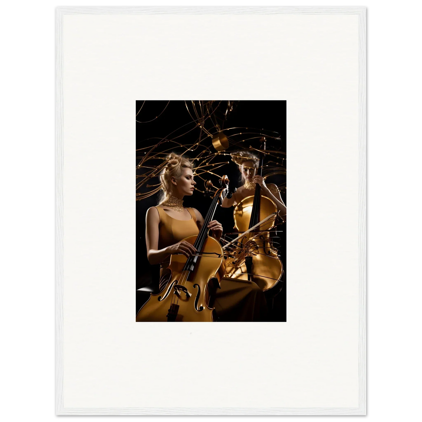 Woman playing cello in golden light for Sundream Tango canvas print room decoration