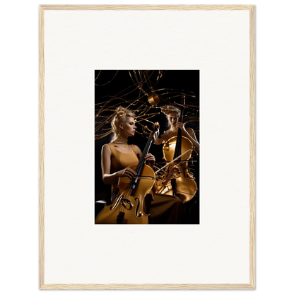 Framed canvas print of a woman playing cello, perfect for Sundream Tango room decoration