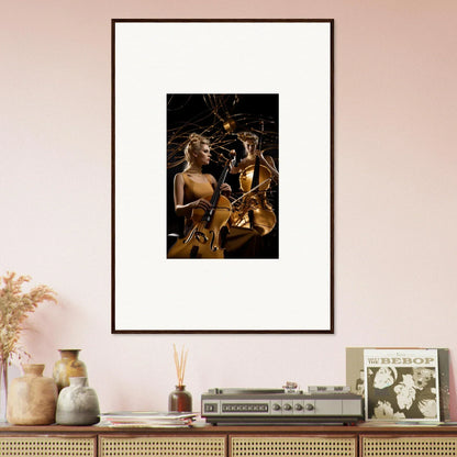 Framed canvas print of musicians playing saxophone and trumpet for cool room decoration