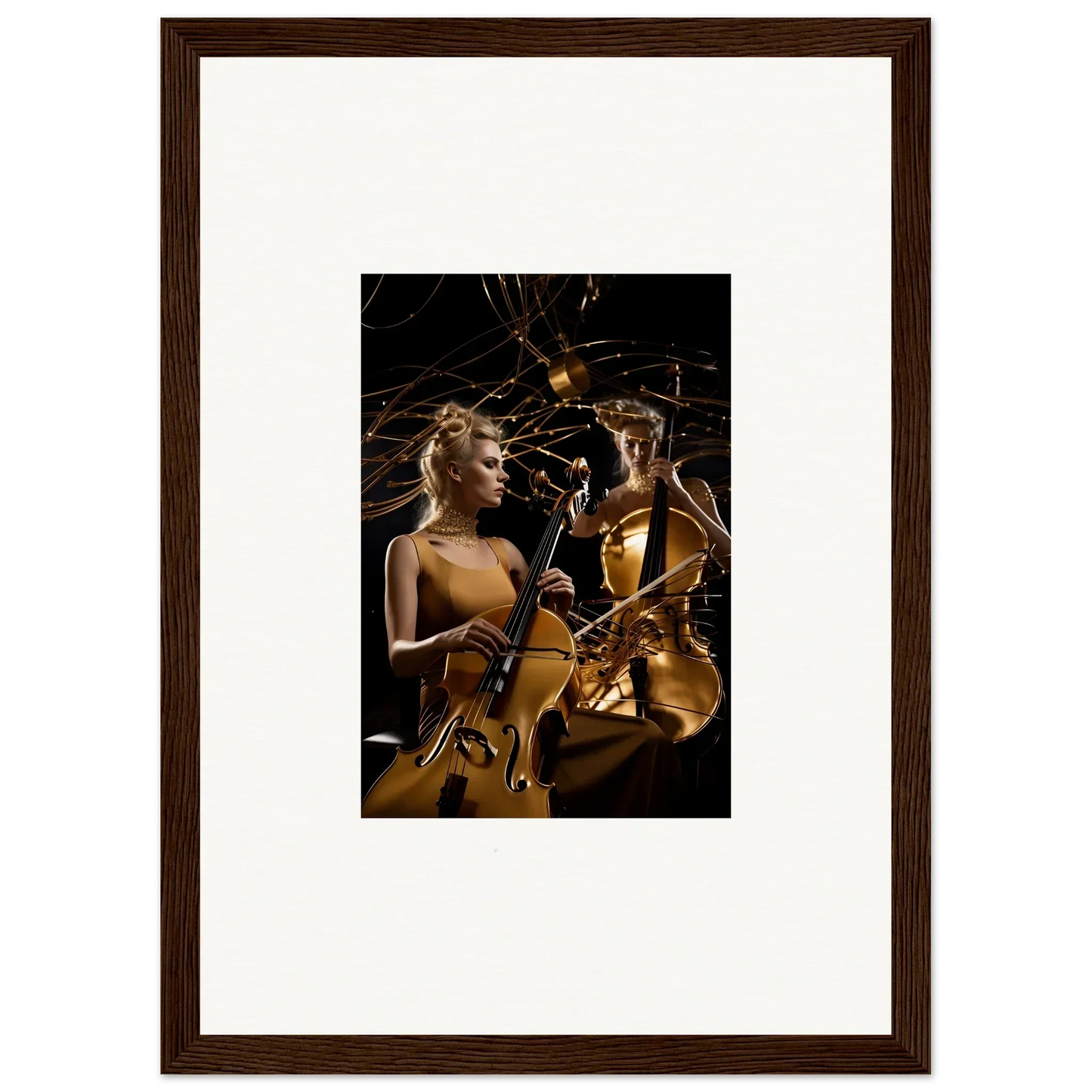 Framed canvas print of saxophonist and violinist in Sundream Tango sparks for room decoration