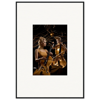 Framed canvas print of a woman playing violin in golden light for stylish room decoration