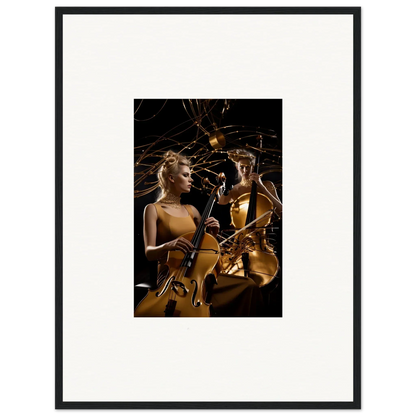 Framed canvas print of a woman playing cello in golden light for Sundream Tango room decoration