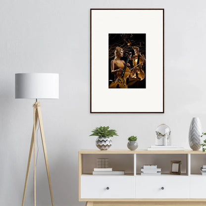 Framed canvas print of Sundream Tango artwork with musicians against dark background