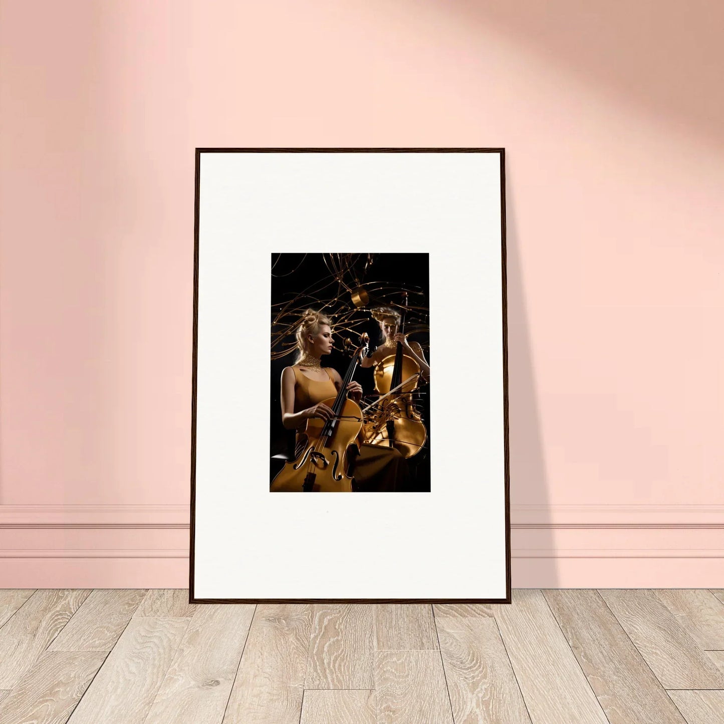 Framed canvas print of musicians playing cellos, perfect for Sundream Tango room decoration