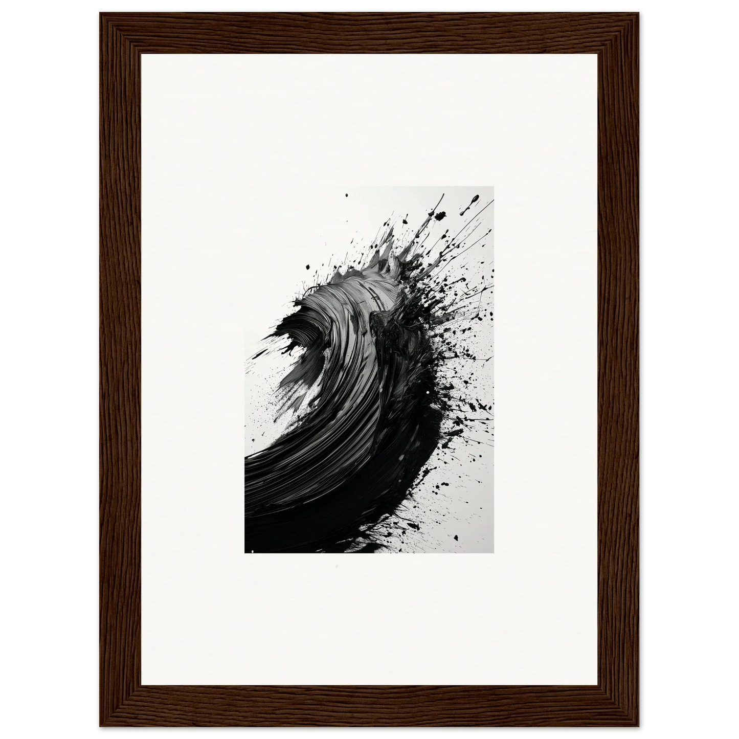 Dynamic black ink splash wall art resembling a crashing ocean wave for room decor