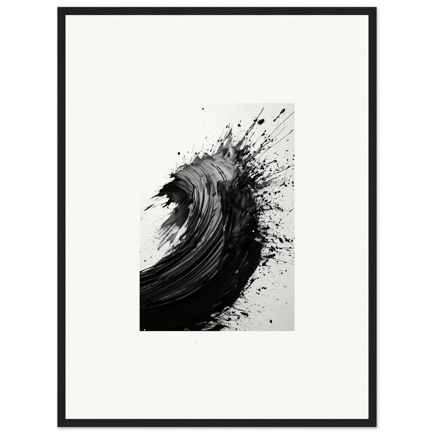 Dynamic black brushstroke wave art for stylish room decor and framed wall prints