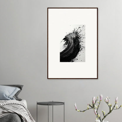 Abstract black and white painting of a wave or wing for modern room decor canvas prints