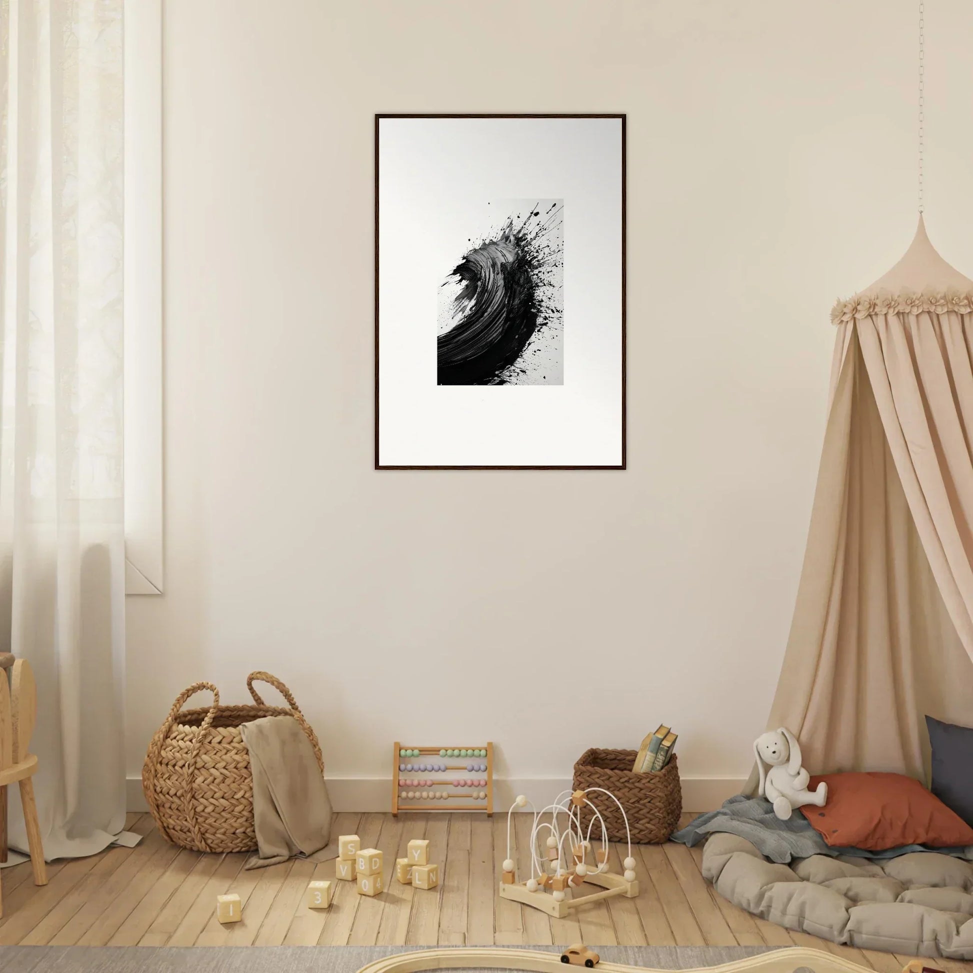 Framed black and white abstract artwork for stylish room decor and unique wall art