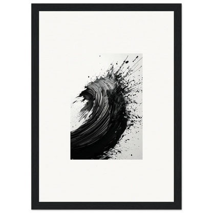 Dynamic black ink splash art resembling a crashing ocean wave for stylish room decor