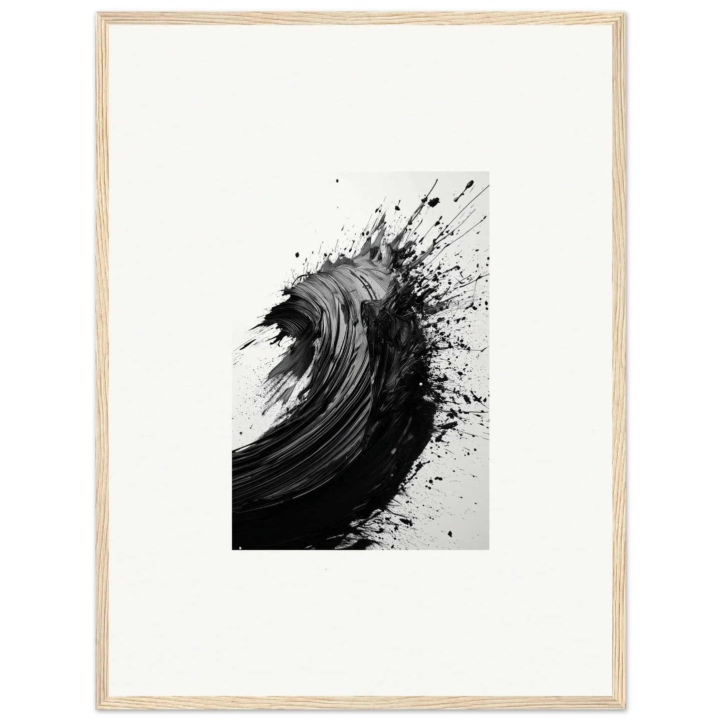 Dynamic black brushstroke wave design for modern room decor and framed wall art