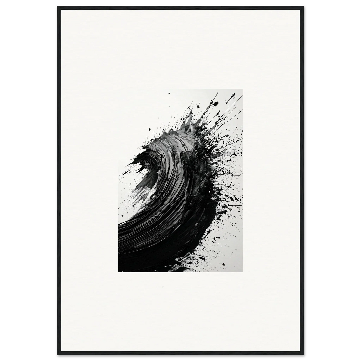 Dynamic black ink splash art resembling ocean waves, ideal for room decor and canvas prints