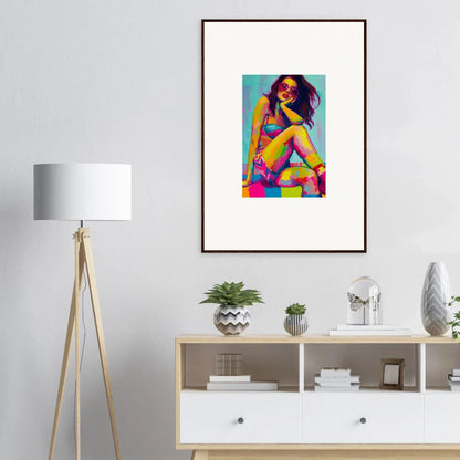 Framed wall art of a colorful woman portrait for stylish room decor and dream seductions