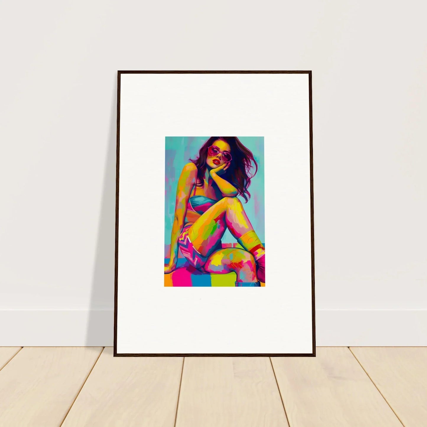 Framed colorful pop art-style portrait for dream seductions room decor