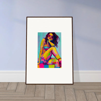 Framed colorful pop art portrait of a woman for vibrant room decor and dream seductions