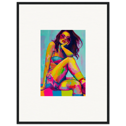 Colorful pop art portrait of a woman in a bikini, perfect for dream seductions room decor