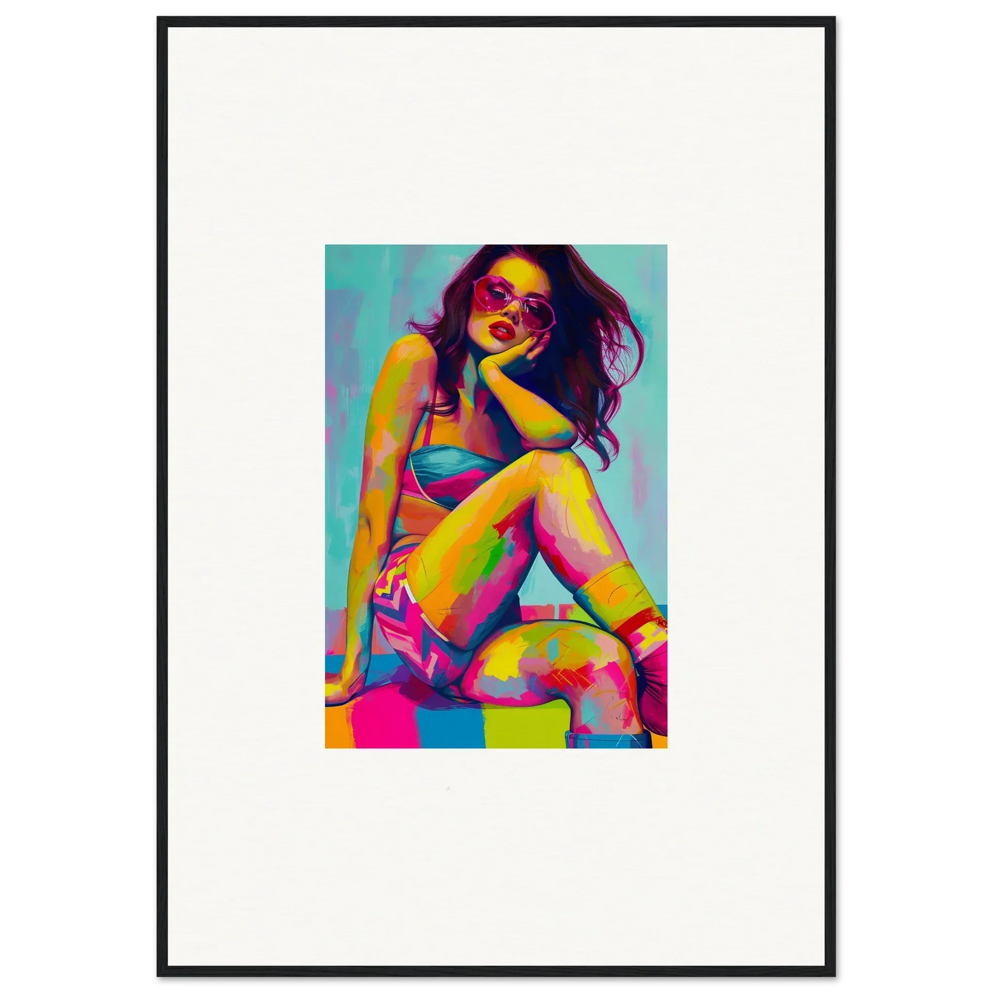 Colorful, stylized portrait of a woman in swimwear for dream seductions room decor