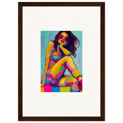 Colorful pop art portrait of a woman in sunglasses for dream seductions wall decor