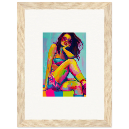 Colorful pop art portrait of a woman in bikini, ideal for dream seductions room decor