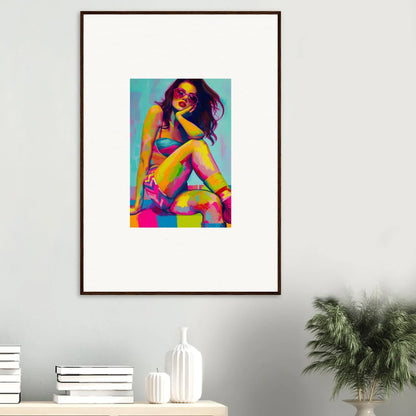 Framed wall art of a colorful woman in sunglasses for dream seductions room decor