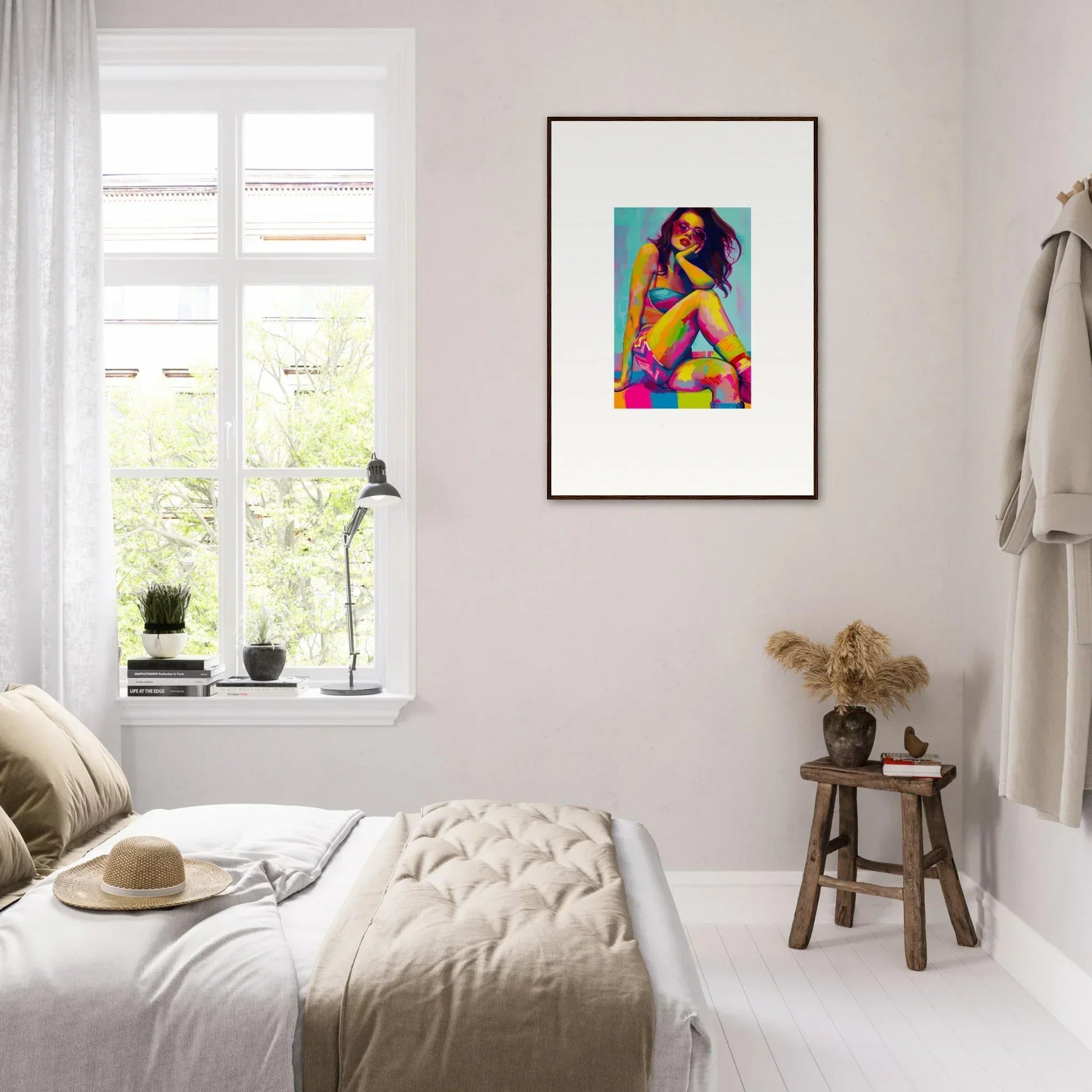 Colorful abstract portrait of a seated figure, perfect for dream seductions room decor