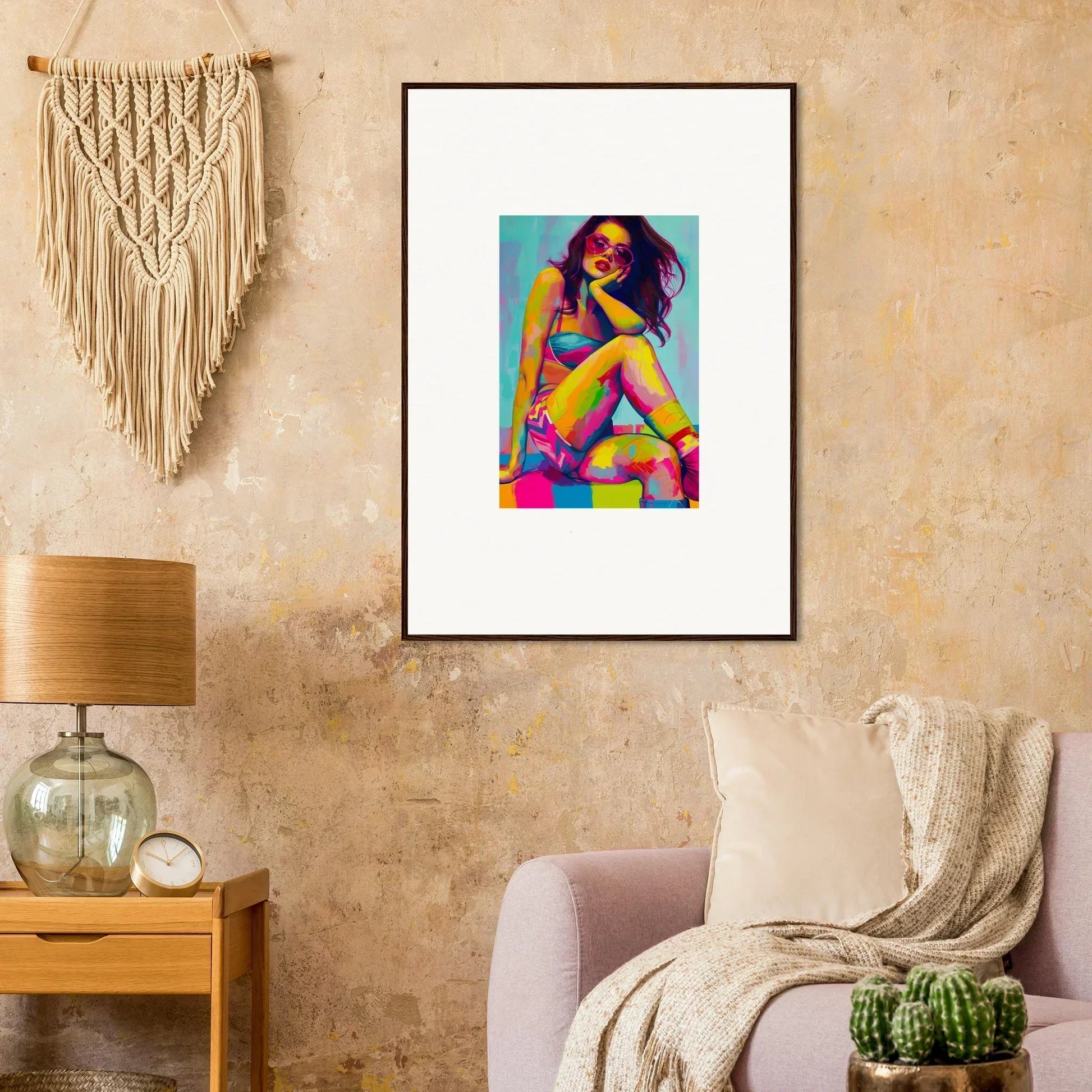 Framed wall art of colorful pop art portrait for vibrant room decor and dream seductions