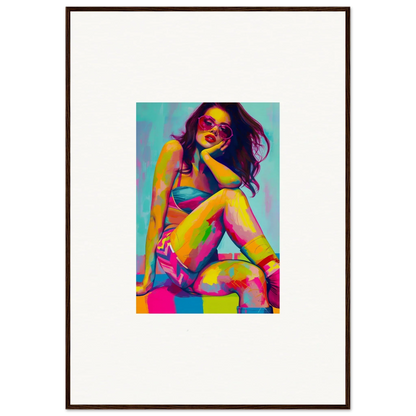 Colorful portrait of a woman in swimwear for dream seductions room decor framed wall art