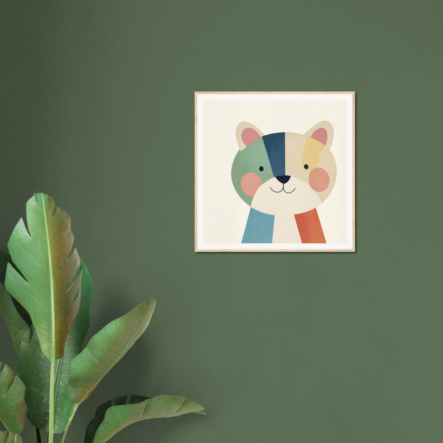 Colorful geometric cartoon bear artwork in pastel tones in Teal Bear Palette