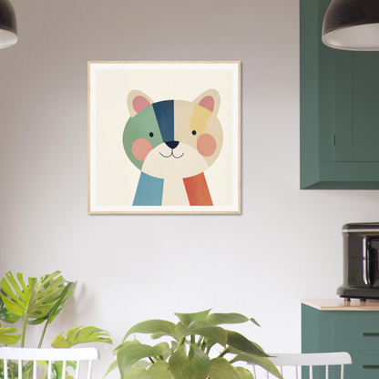 Colorful cartoon bear artwork with geometric pastel color-blocked design in Teal Bear Palette