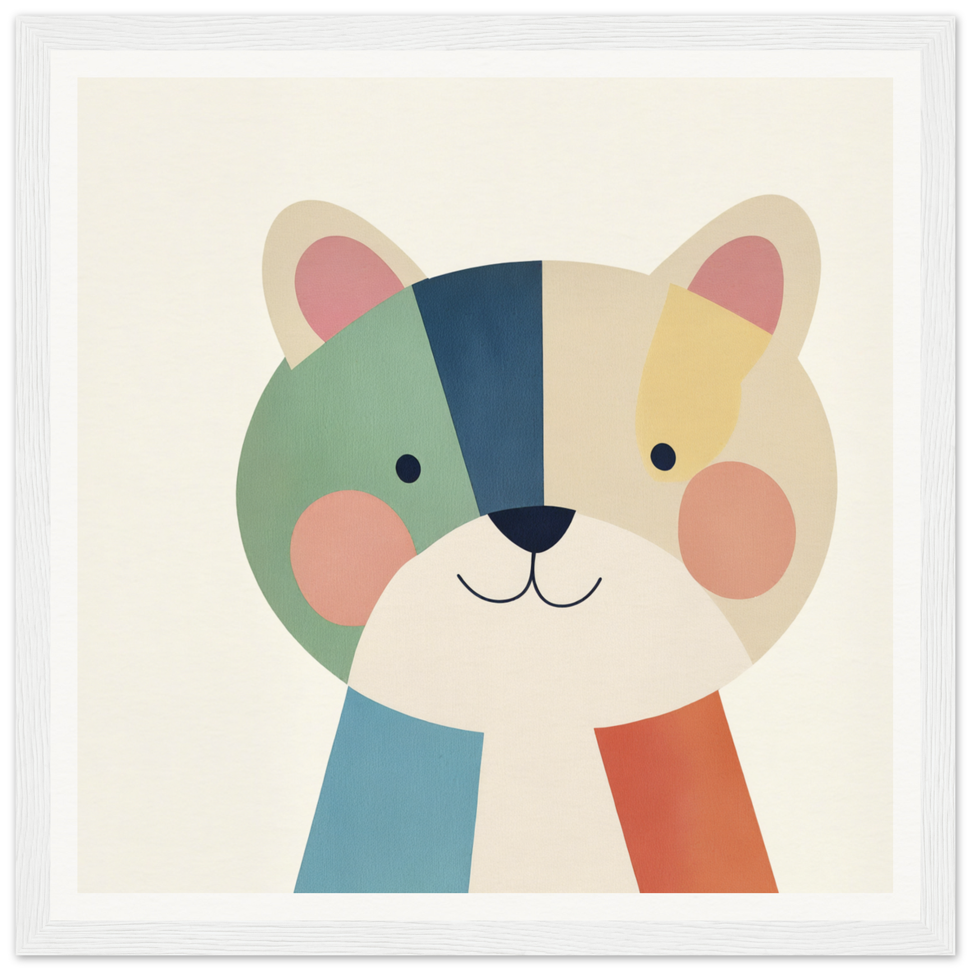 Colorful geometric cartoon cat face with a gentle smile on Teal Bear Palette product